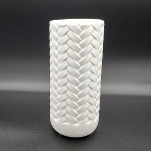 Herringbone Patterned White Vase